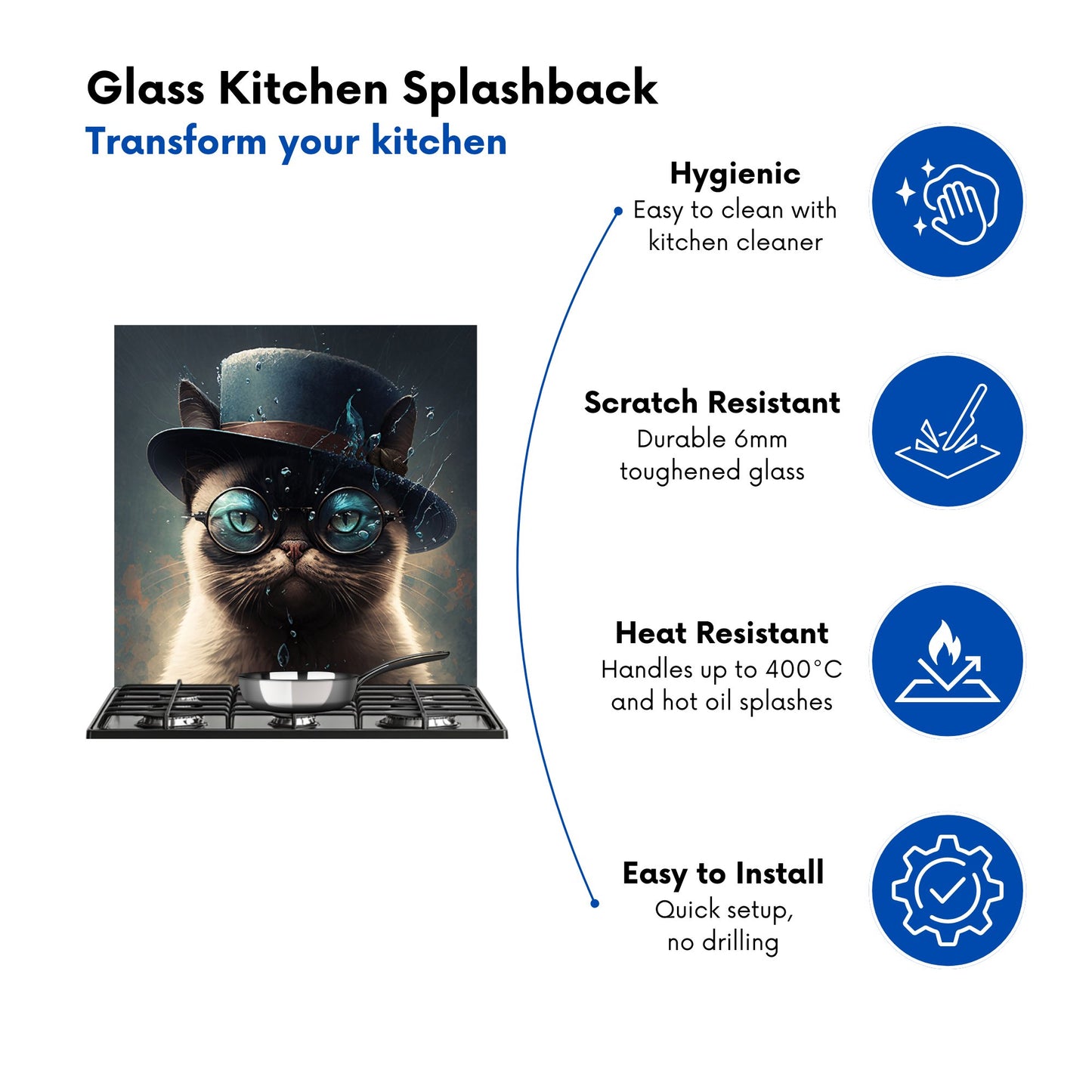 Siamese Cat With Glasses Splashart Kitchen Splashback