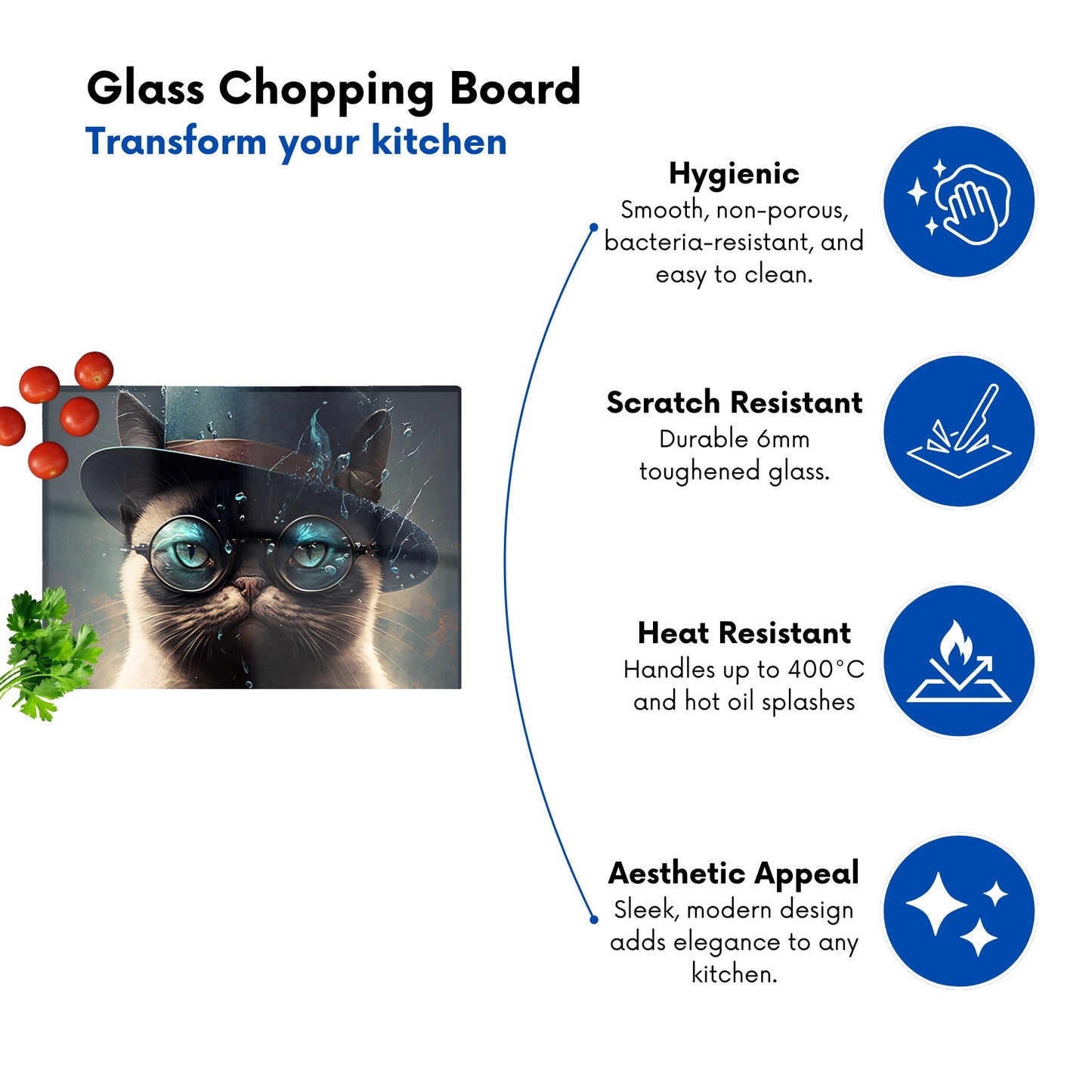 Siamese Cat With Glasses Splashart Chopping Board