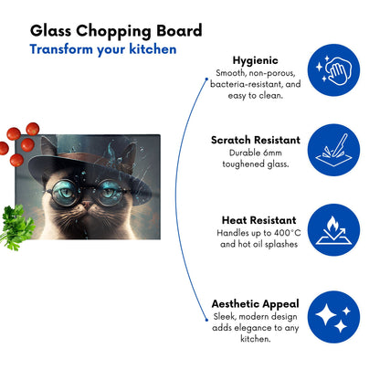 Siamese Cat With Glasses Splashart Chopping Board