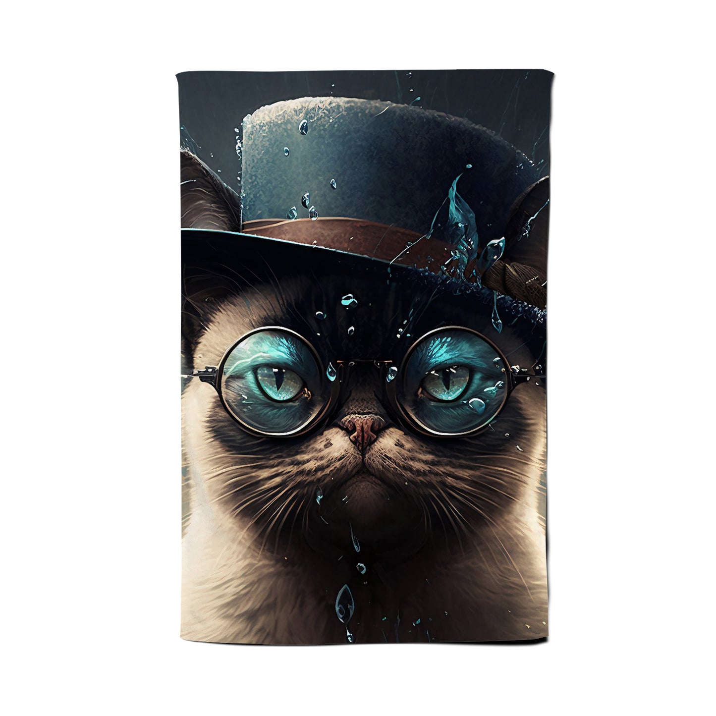 Siamese Cat With Glasses Splashart Tea Towel