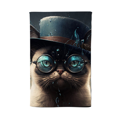 Siamese Cat With Glasses Splashart Tea Towel