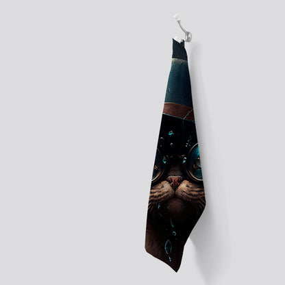 Siamese Cat With Glasses Splashart Tea Towel