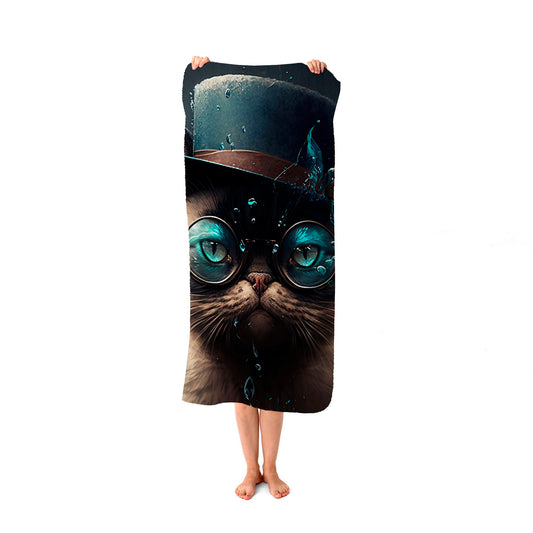 Siamese Cat With Glasses Splashart Beach Towel