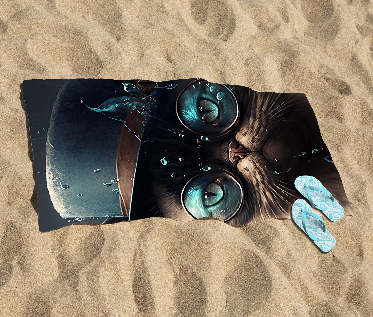 Siamese Cat With Glasses Splashart Beach Towel