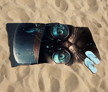 Siamese Cat With Glasses Splashart Beach Towel