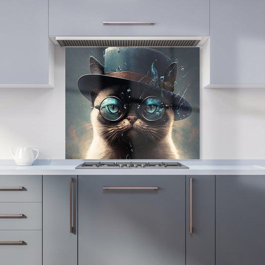 Siamese Cat With Glasses Splashart Kitchen Splashback