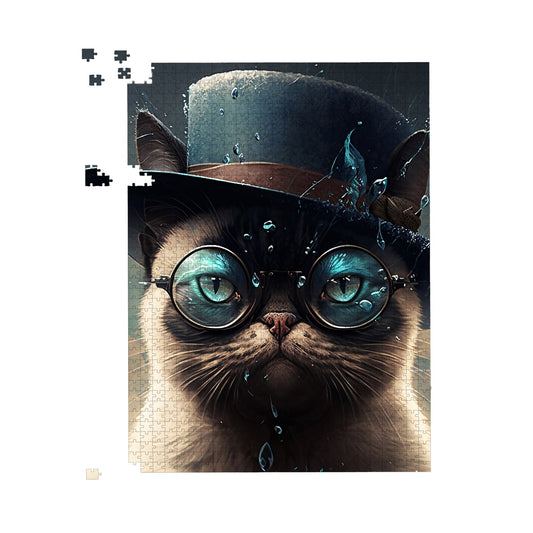 Siamese Cat With Glasses Splashart Jigsaw Puzzle