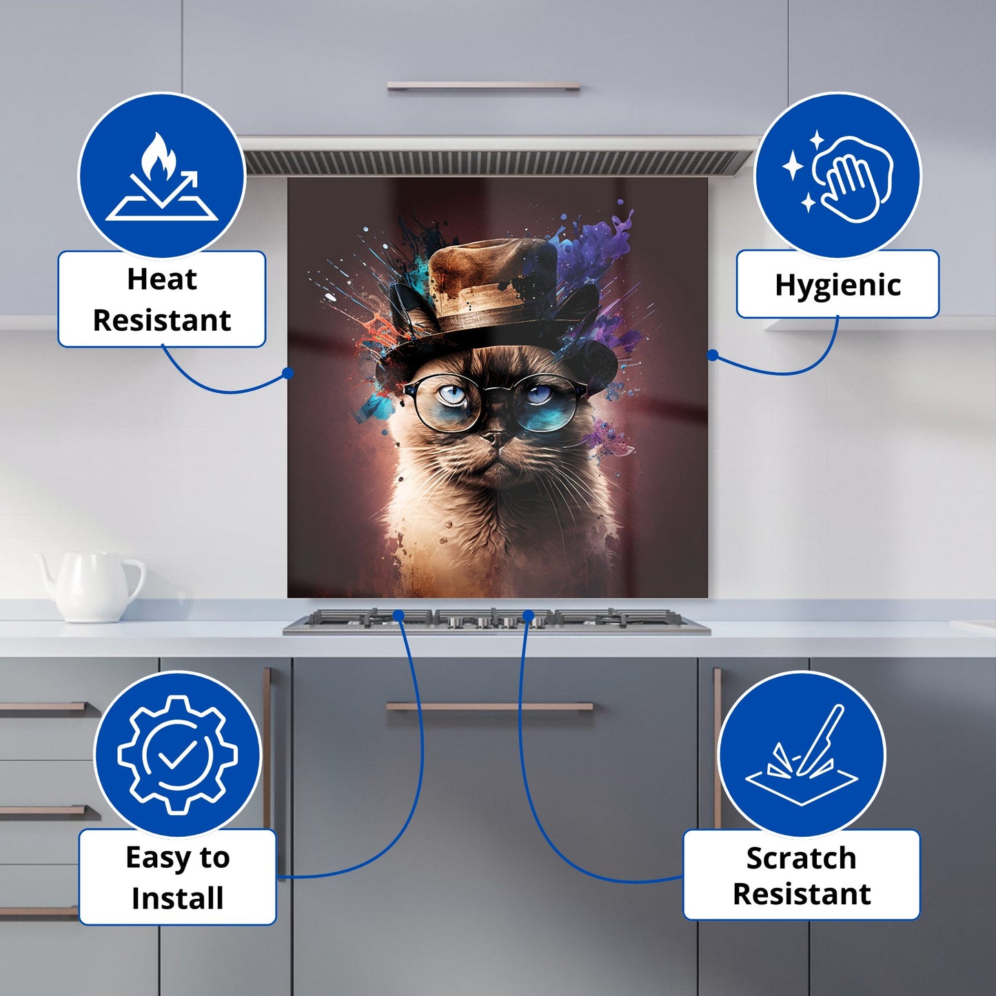 Siamese Cat Face Splashart Kitchen Splashback