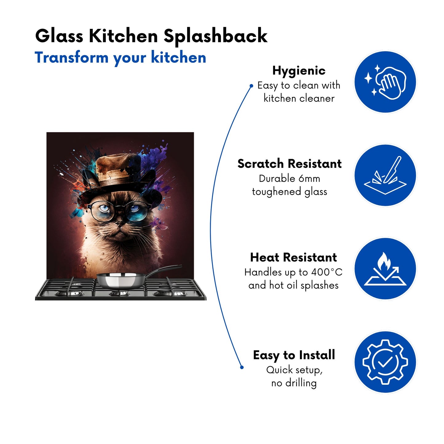 Siamese Cat Face Splashart Kitchen Splashback
