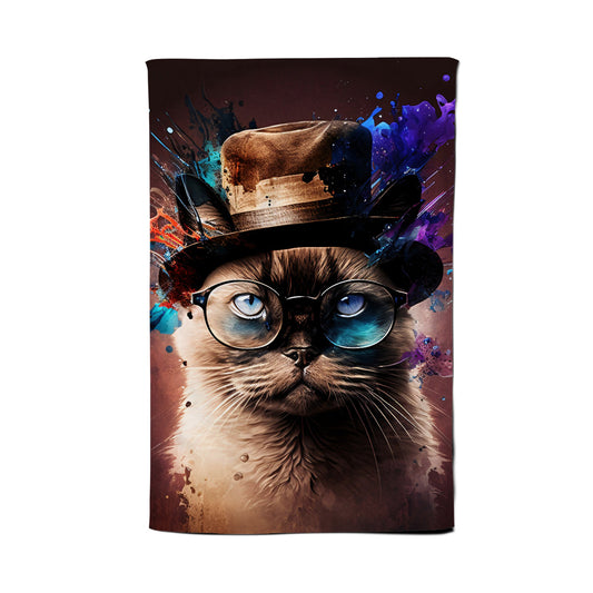 Siamese Cat Face Splashart Tea Towel