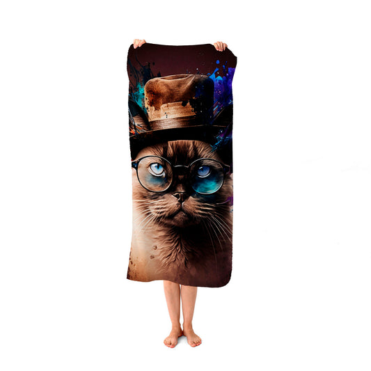 Siamese Cat Face Splashart Beach Towel