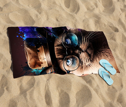 Siamese Cat Face Splashart Beach Towel