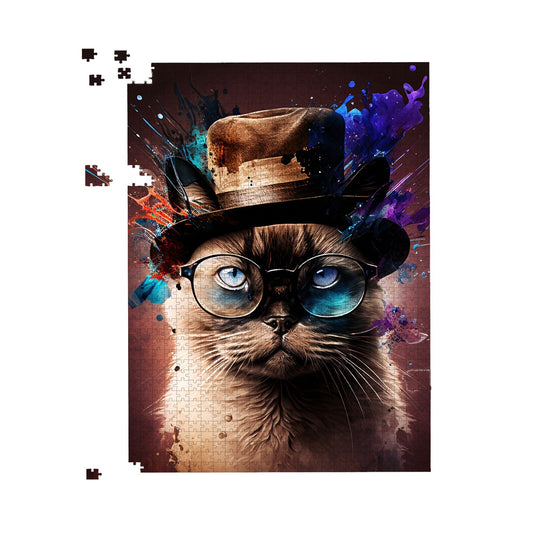Siamese Cat Face Splashart Jigsaw Puzzle