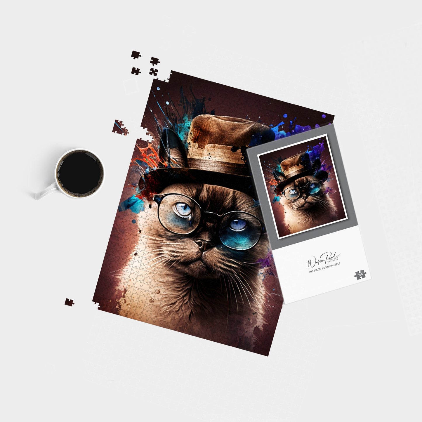 Siamese Cat Face Splashart Jigsaw Puzzle