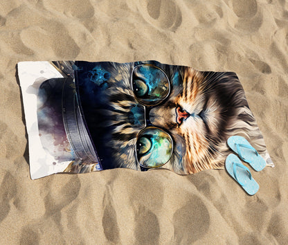 Siberian Cat Splashart Beach Towel