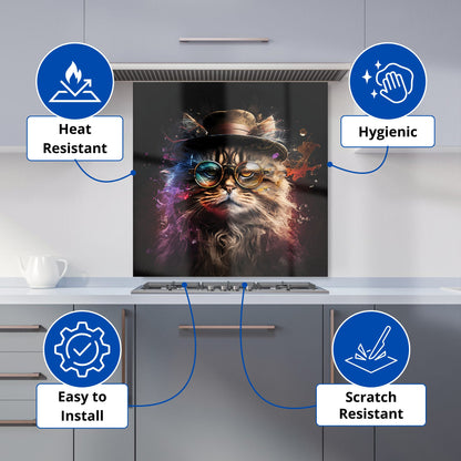 Siberian Cat With Glasses Splashart Kitchen Splashback