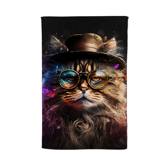 Siberian Cat With Glasses Splashart Tea Towel