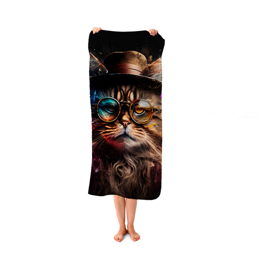Siberian Cat With Glasses Splashart Beach Towel