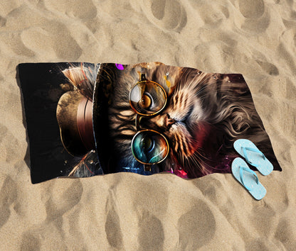Siberian Cat With Glasses Splashart Beach Towel