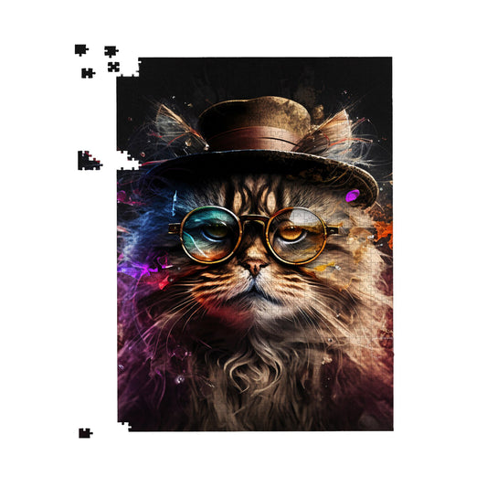 Siberian Cat With Glasses Splashart Jigsaw Puzzle
