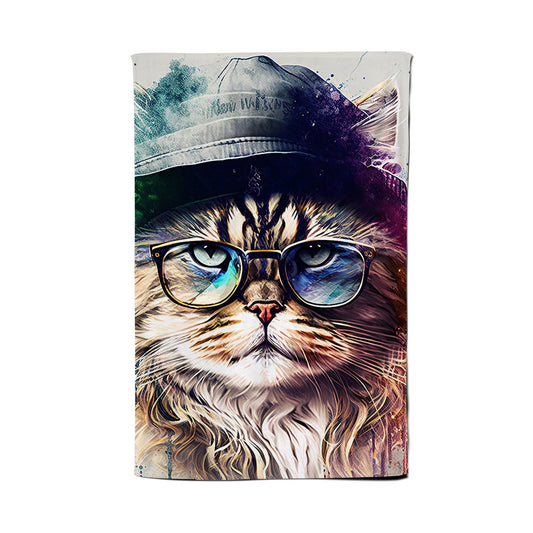 Siberian Cat Face Splashart Tea Towel