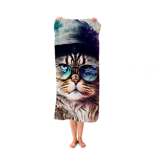 Siberian Cat Face Splashart Beach Towel