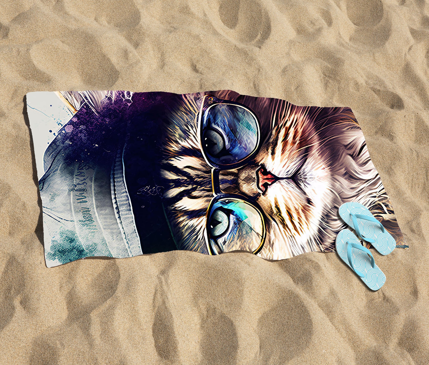 Siberian Cat Face Splashart Beach Towel