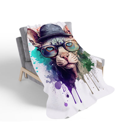 Sphynx Cat Face Splashart Sherpa Blanket