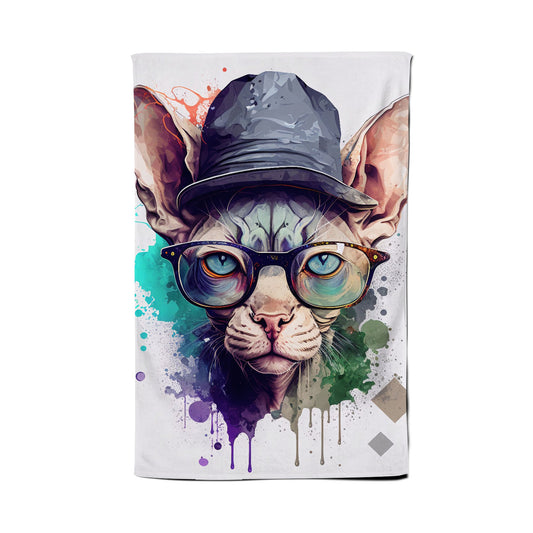 Sphynx Cat Face Glasses And Hat Splashart Tea Towel