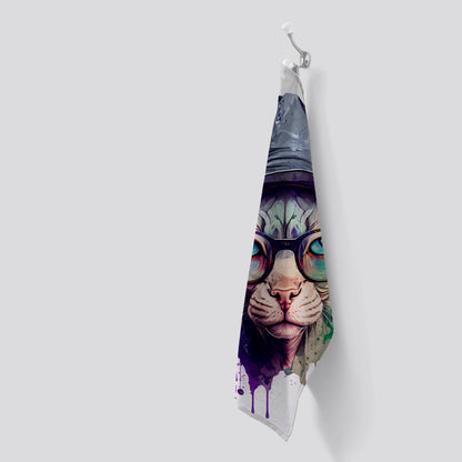 Sphynx Cat Face Glasses And Hat Splashart Tea Towel