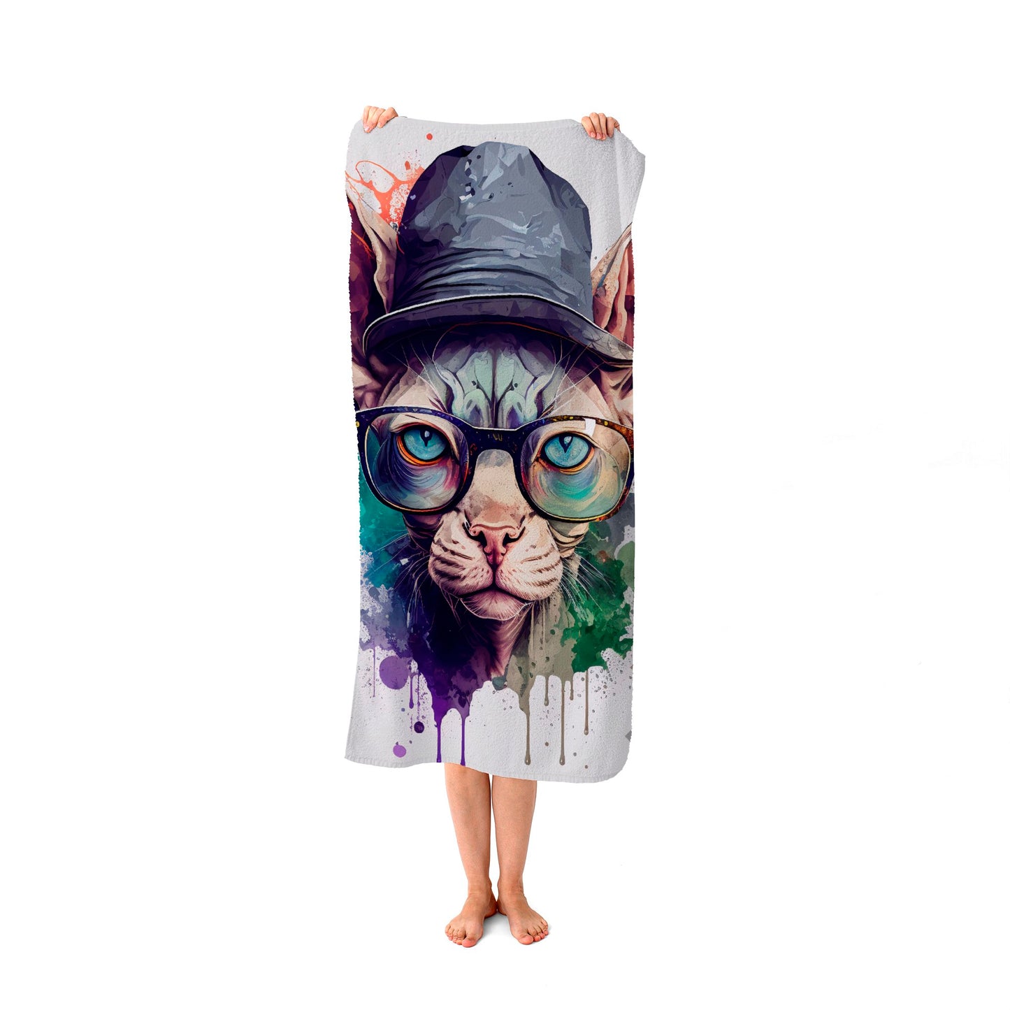 Sphynx Cat Face Splashart Beach Towel