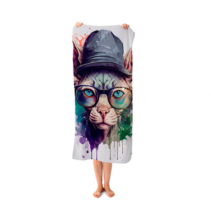 Sphynx Cat Face Splashart Beach Towel