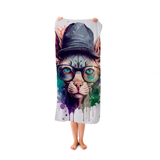 Sphynx Cat Face Splashart Beach Towel
