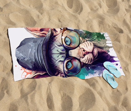 Sphynx Cat Face Splashart Beach Towel