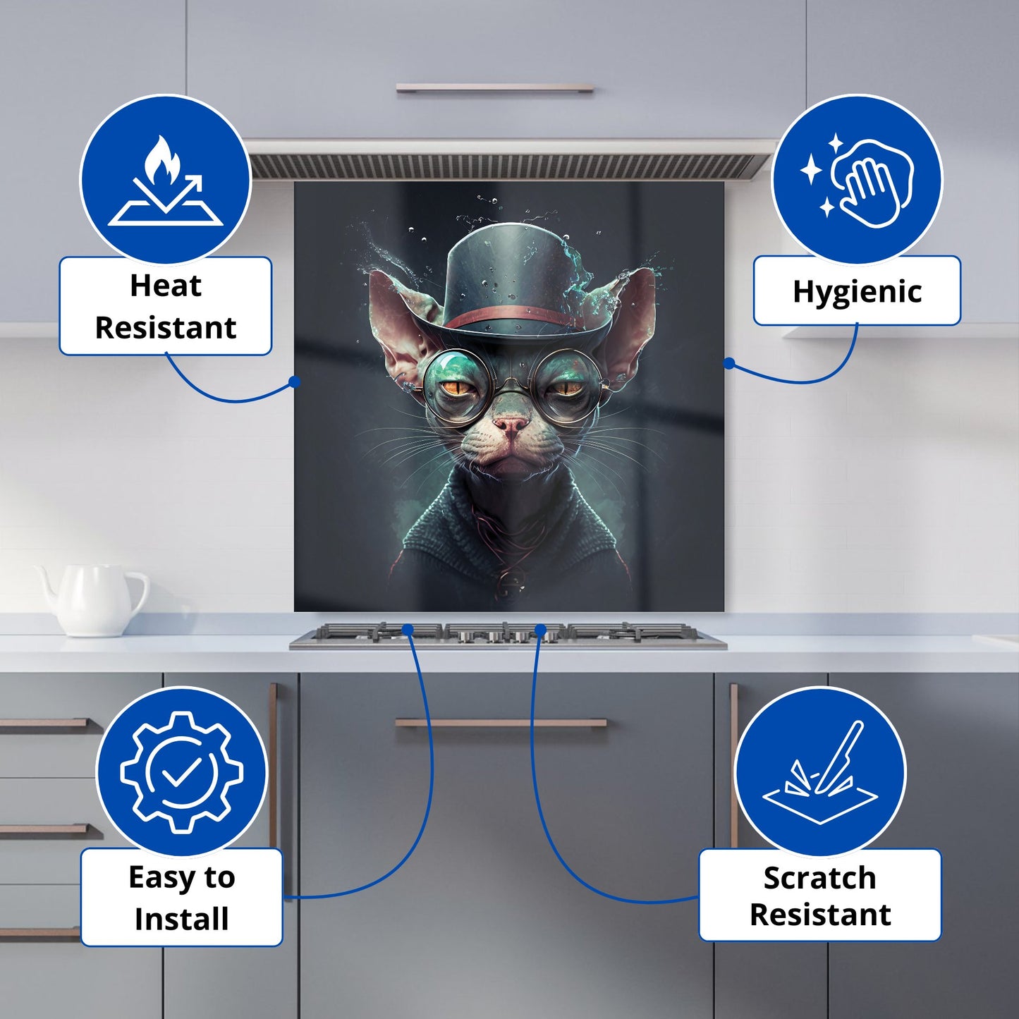 Sphynx Cat With Glases Splashart Kitchen Splashback