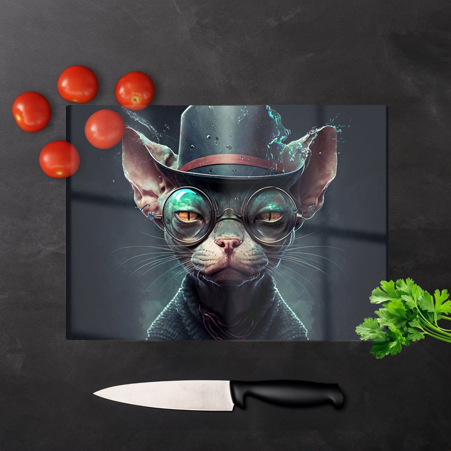 Sphynx Cat With Glases Splashart Chopping Board