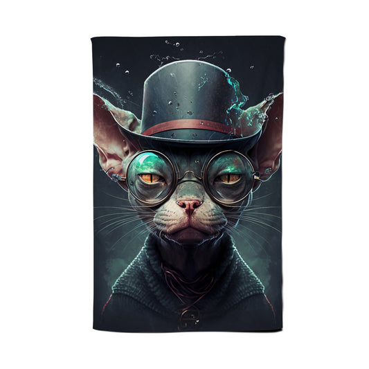 Sphynx Cat With Glases Splashart Tea Towel