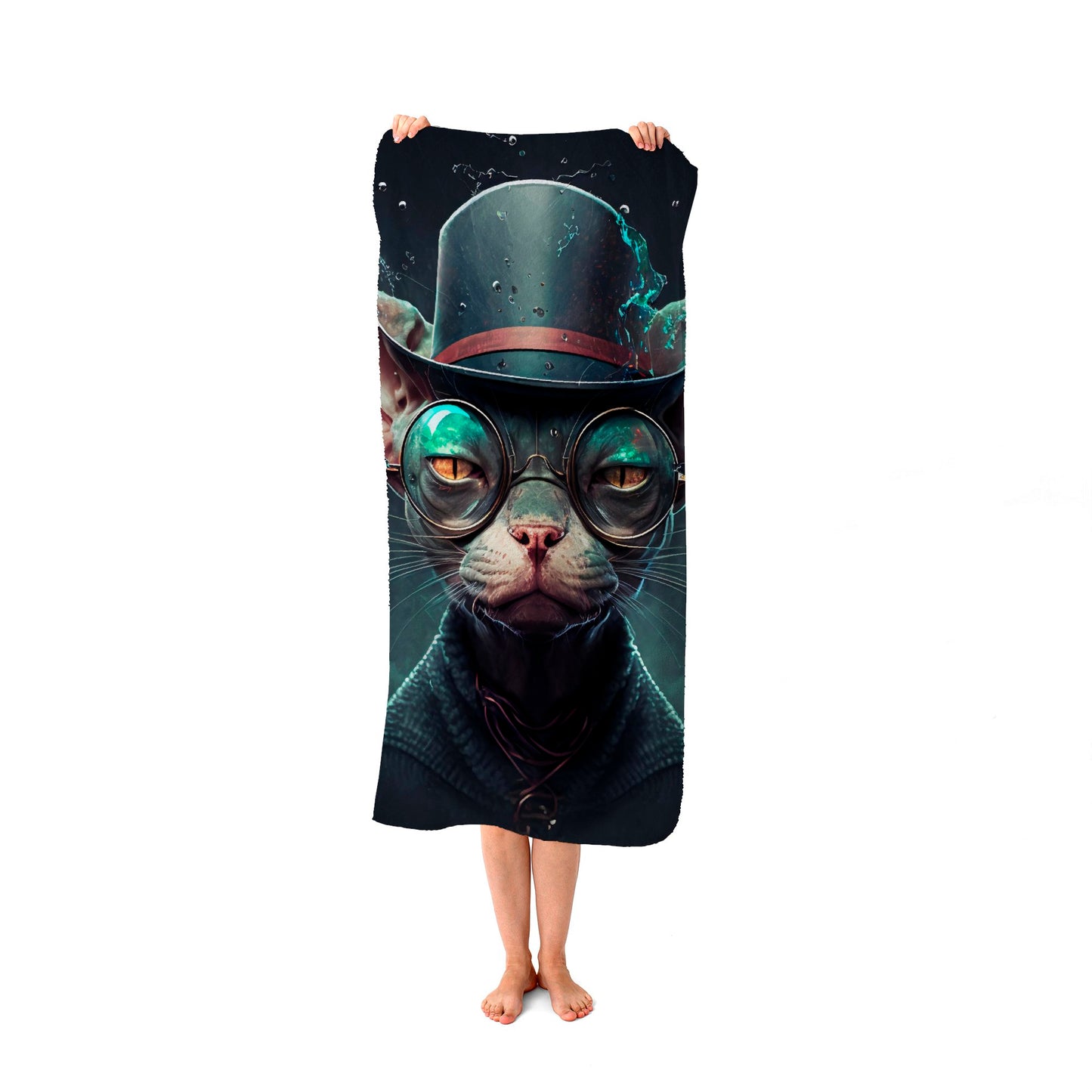 Sphynx Cat With Glases Splashart Beach Towel
