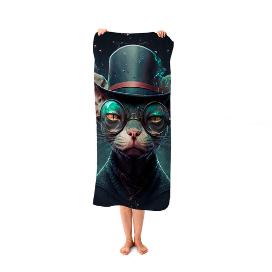 Sphynx Cat With Glases Splashart Beach Towel