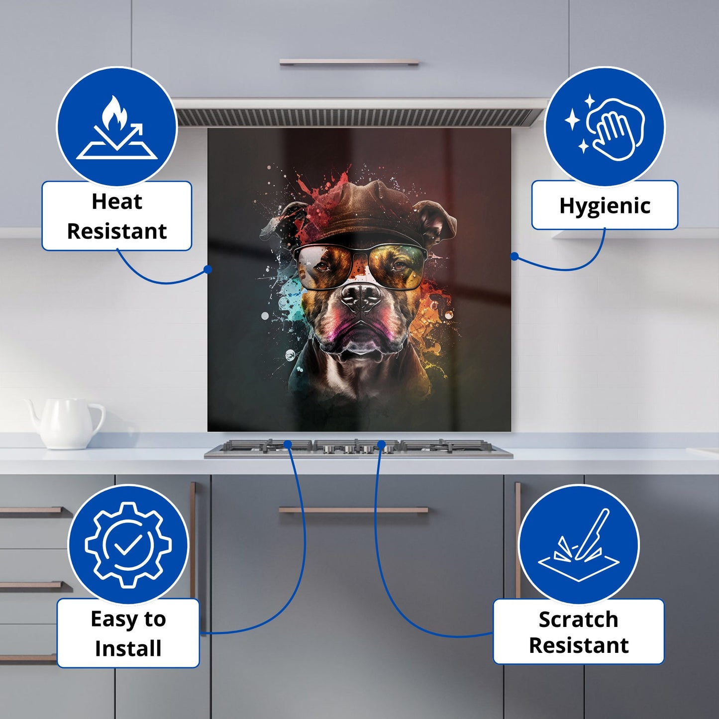 Staffy Bull Terrier Dog Splashart Kitchen Splashback