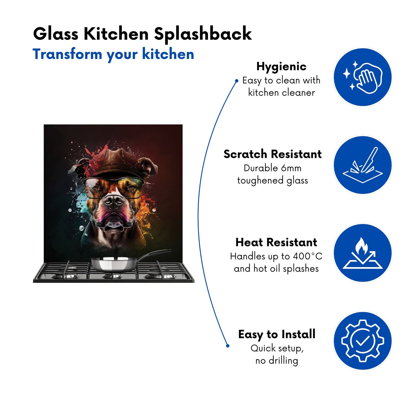 Staffy Bull Terrier Dog Splashart Kitchen Splashback