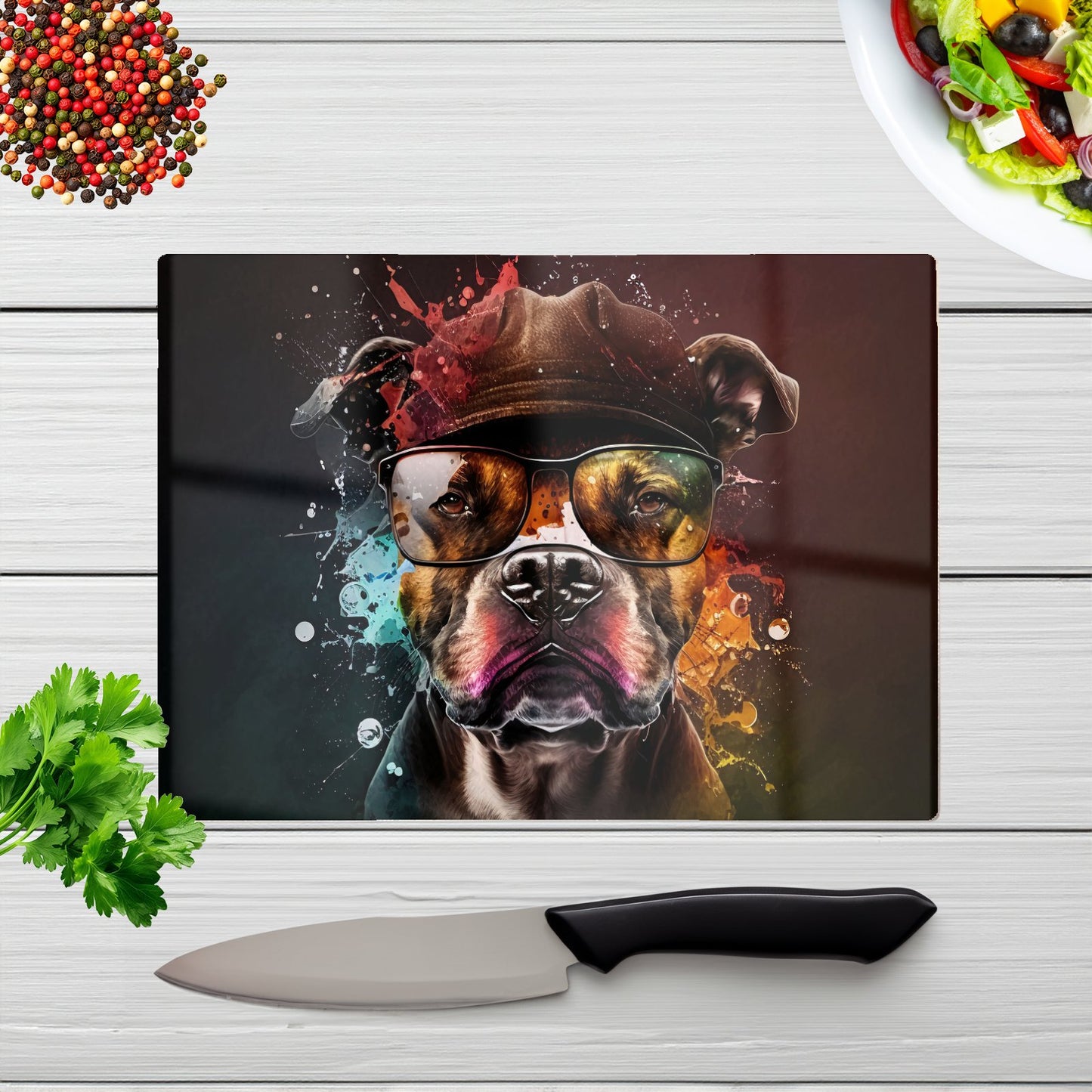 Staffy Bull Terrier Dog Splashart Chopping Board