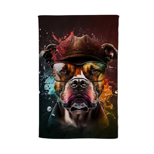 Staffordshire Bull Terrier Dog With Glasses Splashart Tea Towel