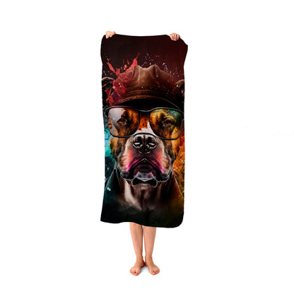 Staffy Bull Terrier Dog Splashart Beach Towel