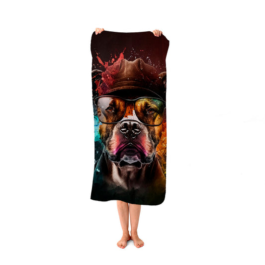 Staffy Bull Terrier Dog Splashart Beach Towel