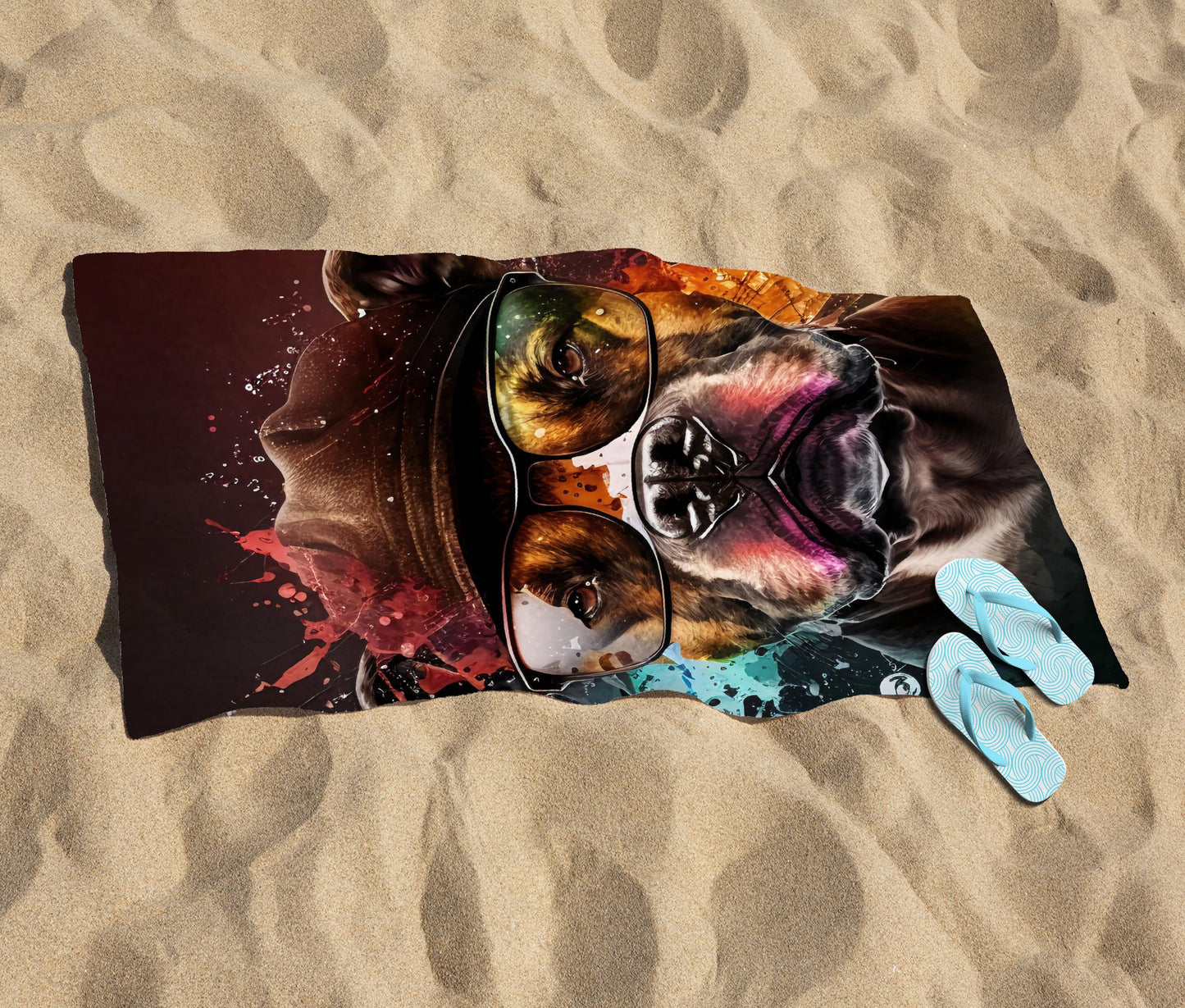 Staffy Bull Terrier Dog Splashart Beach Towel