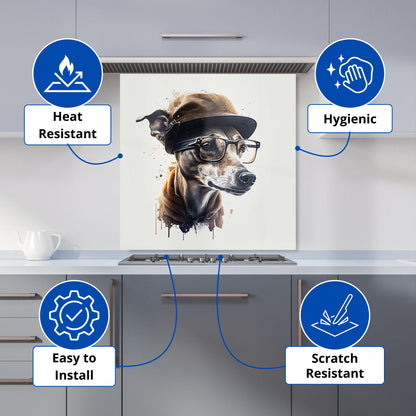 Whippet Dog With Glasses Splashart Kitchen Splashback