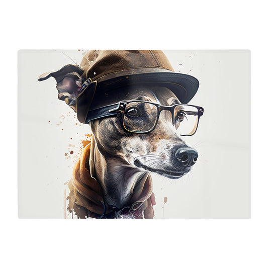 Whippet Dog With Glasses Splashart Chopping Board