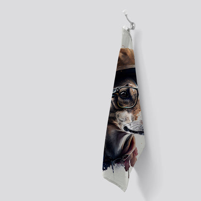Whippet Dog With Glasses Splashart Tea Towel