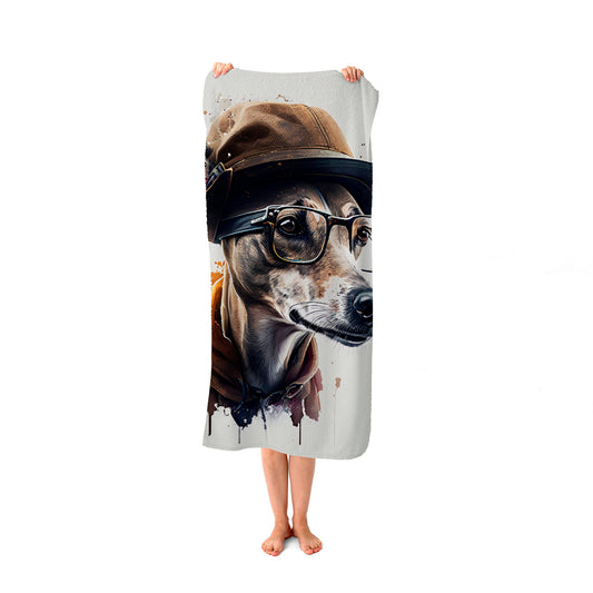 Whippet Dog With Glasses Splashart Beach Towel